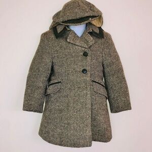 Vintage 50s Solitaire Overcoat Coat Boys S Green Wool Herringbone Winter Cap Set